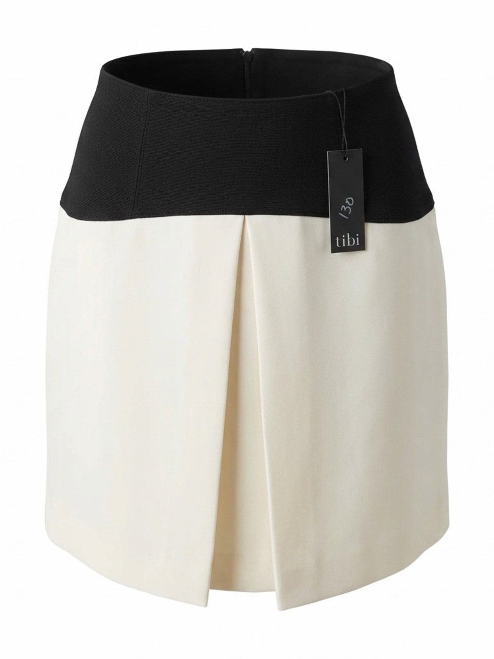 Tibi Black and Cream Front-Pleat Mini Skirt